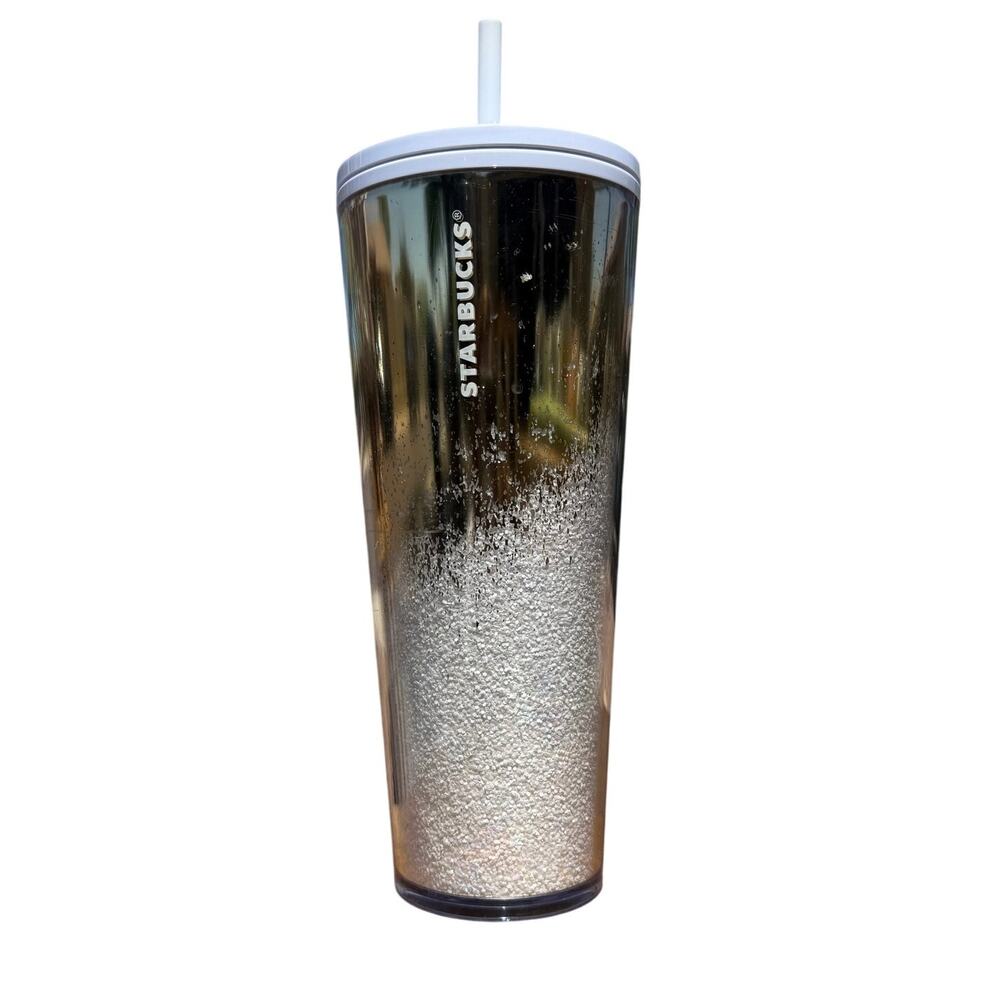 Starbucks Holiday 2019 Silver‎ Glitter Mirror Metallic Snow Tumbler Cup 24oz
